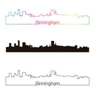 Birmingham skyline linear style with rainbow