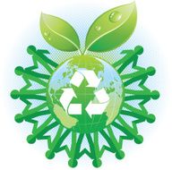 eco green world with paper chain people and leaves