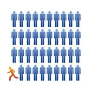 illustration people icons with one facing out from the crowd