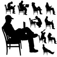 Vector silhouette of woman with a computer N5