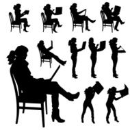 Vector silhouette of woman with a computer N6