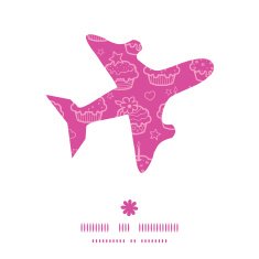 Vector colorful cupcake party airplane silhouette pattern frame