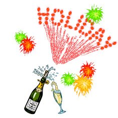 bottle of champagne and glass holiday inscription-firework N4