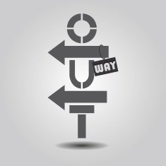 Way Out abstract vertical sign on gray gradient background