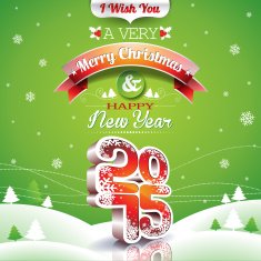 Christmas illustration with typographic design on landscape background