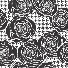 Floral seamless pattern with roses on tweed texture background