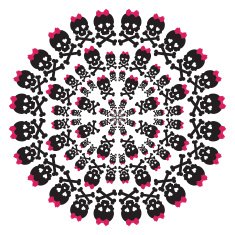 Skull with a pink bow on white background Circular pattern