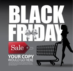 Black Friday Square Ribbon Tag Woman Cart Background N2