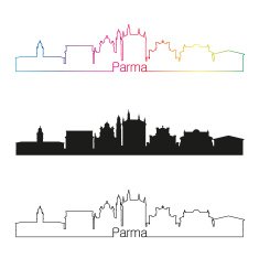 Parma skyline linear style with rainbow