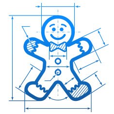 Gingerbread man with dimension lines