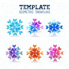 Template winter vector design with colored geometric snowflakes