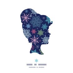 Vector snowflakes on night sky girl portrait silhouette pattern frame