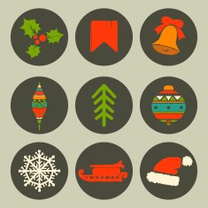 Christmas circle flat cartoon icons set