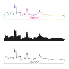 Bolton skyline linear style with rainbow