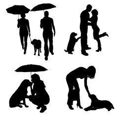 Vector silhouette of people with dog N72