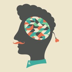Hipster head with thoughts about geometric shapes N2