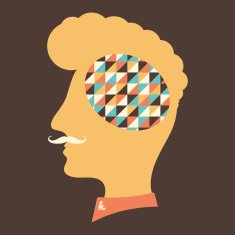 Hipster head with thoughts about colorful triangles N2