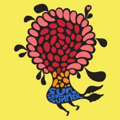 Colorful flower with sun sea summer banner N2