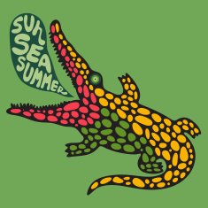 Colorful crocodile with sun sea summer banner N2