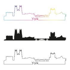 York skyline linear style with rainbow
