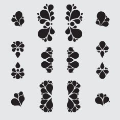 Set of tear drop elements swirl and floral design silhouette