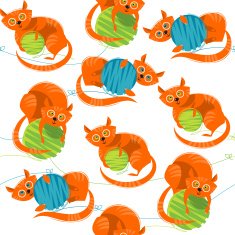 Kitten with a ball of yarn Seamless background pattern