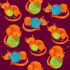 Kitten with a ball of yarn Seamless background pattern N2