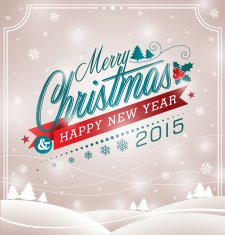 Christmas illustration with typographic design and ribbon on landscape background N2