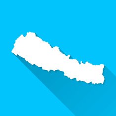 Nepal Map on Blue Background Long Shadow Flat Design