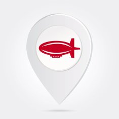 Map Marker Pin Red Silhouette Hot Air Blimp Round Icon N2