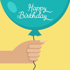 hand holding Happy Birthday blue balloon vector illustration