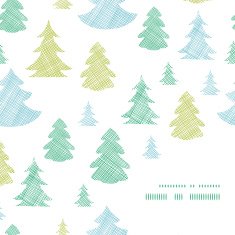 Green blue Christmas trees silhouettes textile frame corner pattern background