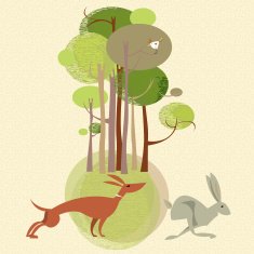 Autumn landscape Dog chases a rabbit N2