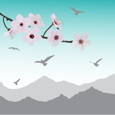 Almonds flower and birds N2