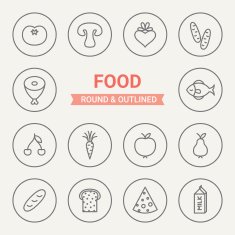 Set of round and outlined food icons