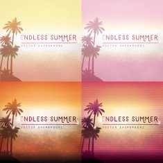 Square blurred backgrounds set with palm trees