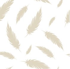 Beautiful white pattern with falling beige feathers vector