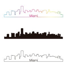 Miami skyline linear style with rainbow