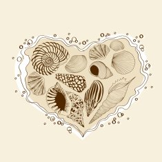 Illustration with heart of seashells
