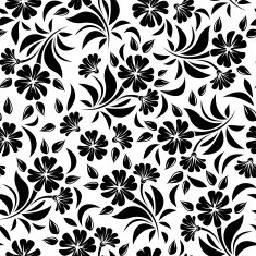 Seamless pattern with black flowers on a white background Vector
