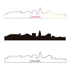 Lincoln skyline linear style with rainbow