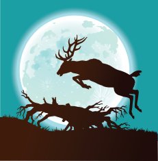 Deer Jumping Over Fallen Tree at Full Moon
