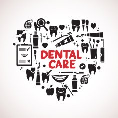 Dental care symbols in the shape of heart N9
