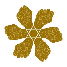 Six fists abstract symbol with hexagonal star vector