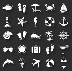 Set of flat beach icons Vector set