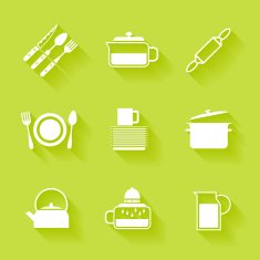 Set of white cutlery and dishes icons N2