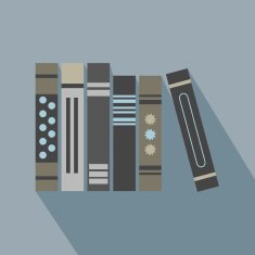 Organized hard copy books icon with long shadow N2
