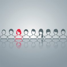 Nine reflecting outlines of female haircuts with one in red
