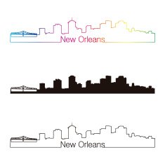 New Orleans skyline linear style with rainbow