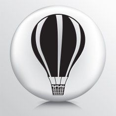 Round White Icon With Silhouette Hot Air Balloon with Stripes N2